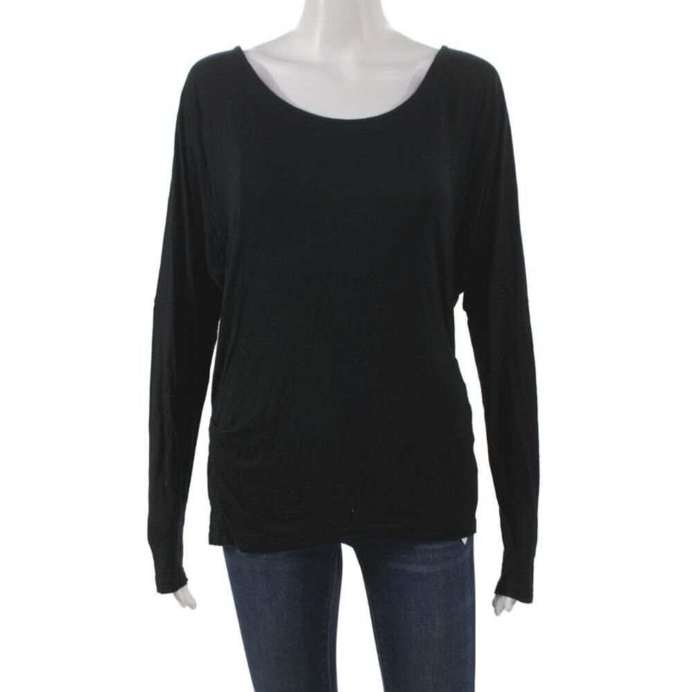 Velvet Women Jersey T-Shirt Black Scoop Neck Long Sleeve Rayon Pullover Size S